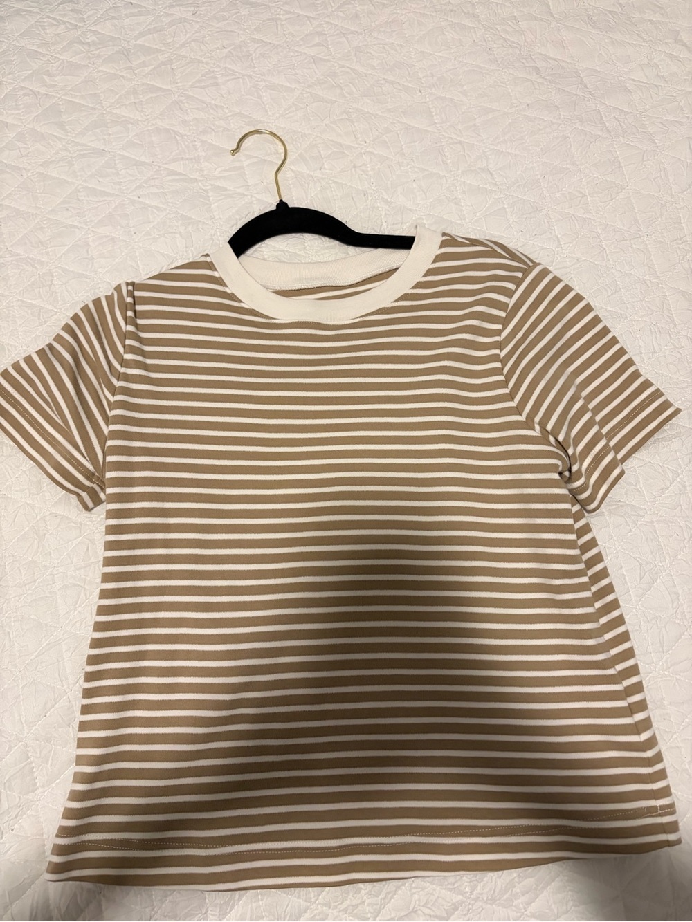 Old Navy Beige and White Striped Short-Sleeve Tee